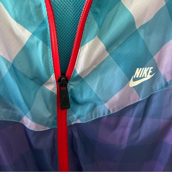 NIKE sz XL Gingham Windrunner Full Zip Windbreaker Jacket Blue Purple - Picture 6 of 12